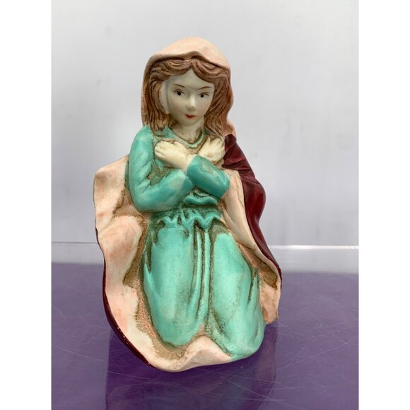 Vintage Porcelain Virgin Mother Mary Kmart Figurine Teal Dress with Red Maroon C - Picture 1 of 8